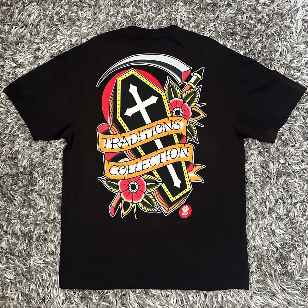 Traditions Collection Traditional Tattoo Jacob Doney Casket Cross Roses T-Shirt